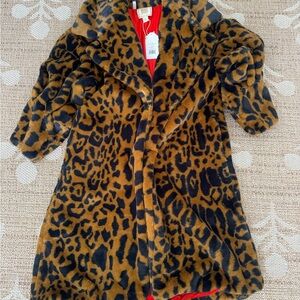 Leopard Print Teddy Coat in Brown & Black - Unbranded